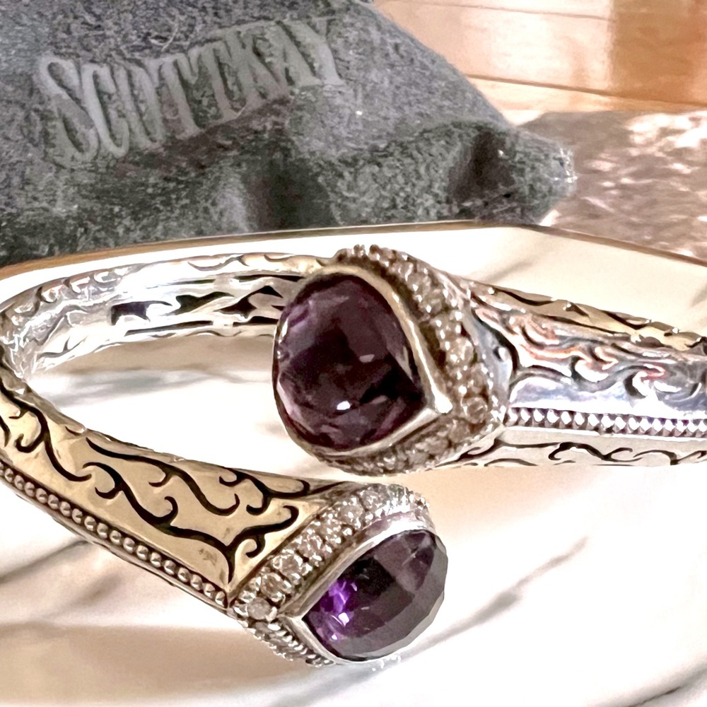 Authentic Scott Kay Diamond Amethyst Cuff Bracelet
